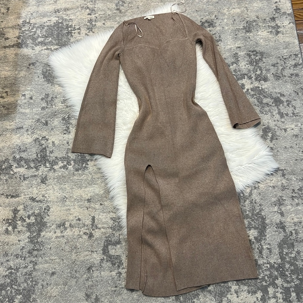 Aaron and Amber knitted long sleeve taupe colored dress